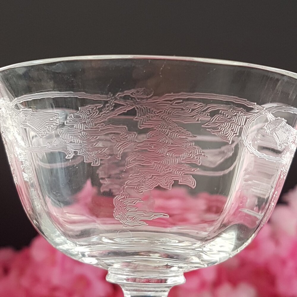 3pc Bohemia Crystal Etched Thistle Coupe Champagne or Sherbet Glasses